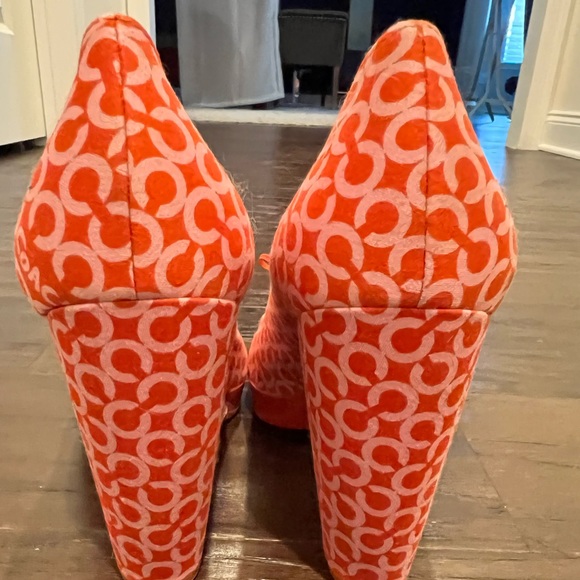 Coach Corey Signature Peep Toe Heels Pink/Red - Picture 6 of 6